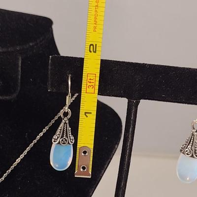 Sterling Silver Moonstone Jewelry Set- Necklace and Earrings (#12)