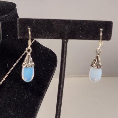 Sterling Silver Moonstone Jewelry Set- Necklace and Earrings (#12)