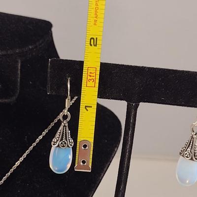 Sterling Silver Moonstone Jewelry Set- Necklace and Earrings (#12)