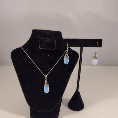 Sterling Silver Moonstone Jewelry Set- Necklace and Earrings (#12)