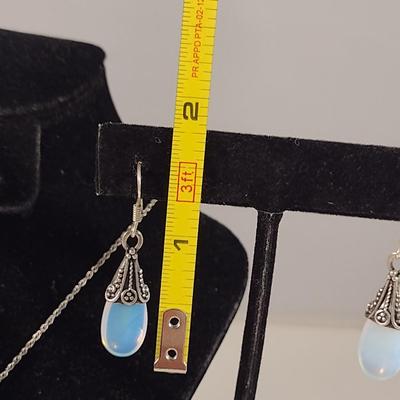 Sterling Silver Moonstone Jewelry Set- Necklace and Earrings (#12)