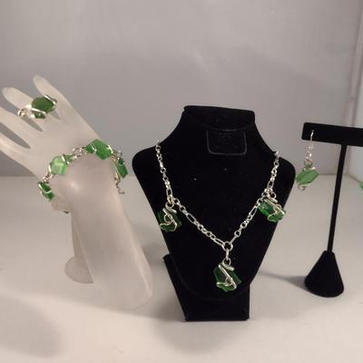 Collection of Artisan Made Green Sea Glass Jewelry (#13)