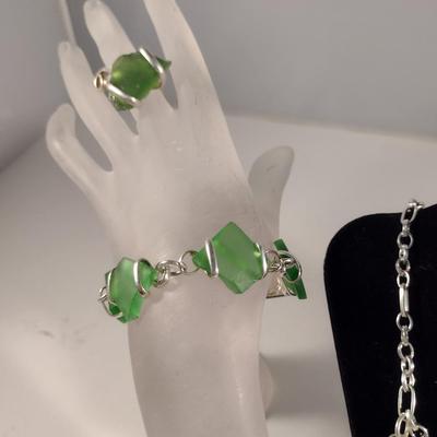 Collection of Artisan Made Green Sea Glass Jewelry (#13)