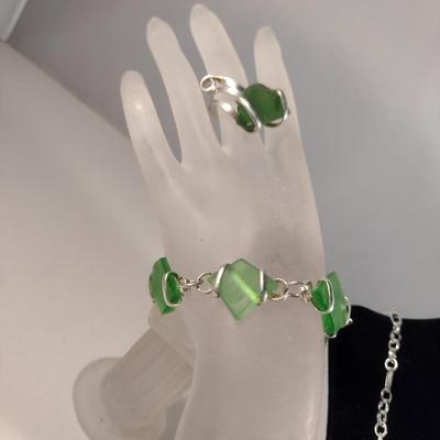 Collection of Artisan Made Green Sea Glass Jewelry (#13)