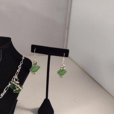 Collection of Artisan Made Green Sea Glass Jewelry (#13)