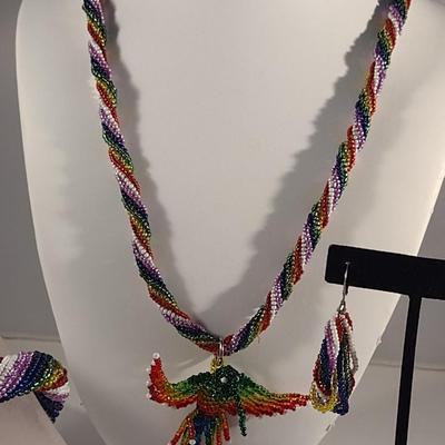 Hummingbird Design Hand Made Multi-Color Seed Bead Jewelry Set (#19)