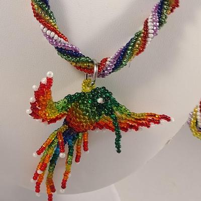 Hummingbird Design Hand Made Multi-Color Seed Bead Jewelry Set (#19)