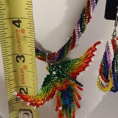 Hummingbird Design Hand Made Multi-Color Seed Bead Jewelry Set (#19)