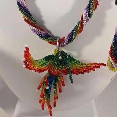 Hummingbird Design Hand Made Multi-Color Seed Bead Jewelry Set (#19)
