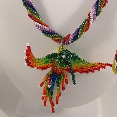 Hummingbird Design Hand Made Multi-Color Seed Bead Jewelry Set (#19)
