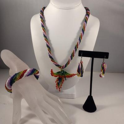 Hummingbird Design Hand Made Multi-Color Seed Bead Jewelry Set (#19)
