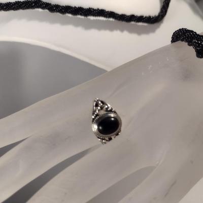 Hand Made Black Seed Bead Jewelry Set and Ring (#20)