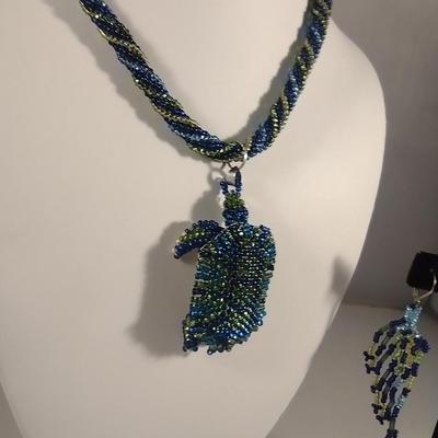 Sea Turtle Design Hand Made Seed Bead Jewelry Set (#21)