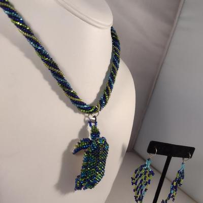 Sea Turtle Design Hand Made Seed Bead Jewelry Set (#21)