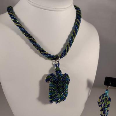 Sea Turtle Design Hand Made Seed Bead Jewelry Set (#21)