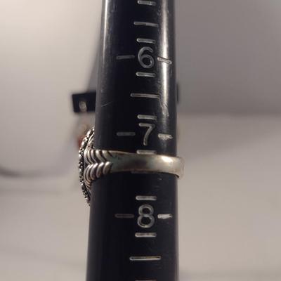 Sterling Silver and Red Stone Jewelry Set- Necklace, Ring, Earrings (#34)