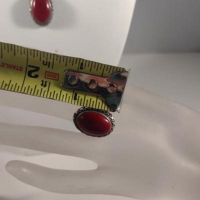 Sterling Silver and Red Stone Jewelry Set- Necklace, Ring, Earrings (#34)