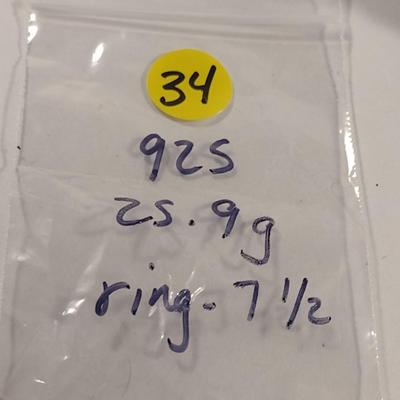 Sterling Silver and Red Stone Jewelry Set- Necklace, Ring, Earrings (#34)