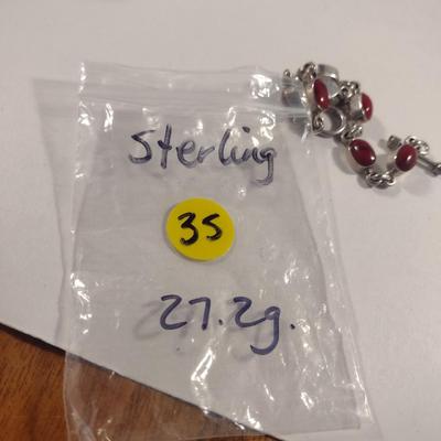Sterling Silver and Red Stone Bracelet- Approx Total Weight 27.2 Grams (#35)