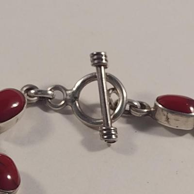 Sterling Silver and Red Stone Bracelet- Approx Total Weight 27.2 Grams (#35)