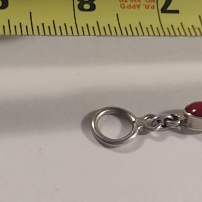 Sterling Silver and Red Stone Bracelet- Approx Total Weight 27.2 Grams (#35)