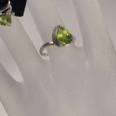 10 Karat White Gold with Peridot and Diamond Ring and Earrings- Approx Total Weight 4.2 Grams (#37)