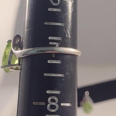 10 Karat White Gold with Peridot and Diamond Ring and Earrings- Approx Total Weight 4.2 Grams (#37)