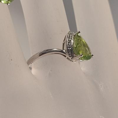 10 Karat White Gold with Peridot and Diamond Ring and Earrings- Approx Total Weight 4.2 Grams (#37)