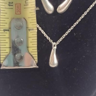 Sterling Silver Teardrop Design Jewelry Set- Necklace, Bangle, Ring, Earrings- (#38)