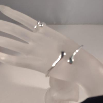 Sterling Silver Teardrop Design Jewelry Set- Necklace, Bangle, Ring, Earrings- (#38)