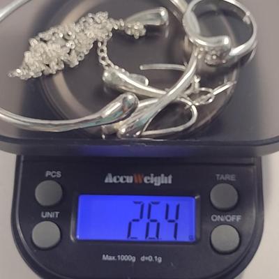 Sterling Silver Teardrop Design Jewelry Set- Necklace, Bangle, Ring, Earrings- (#38)