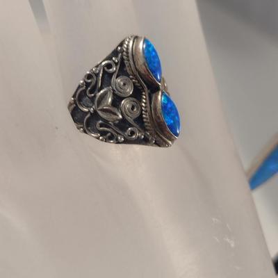 Sterling Silver and Blue Stone Ring and Earrings (#39)