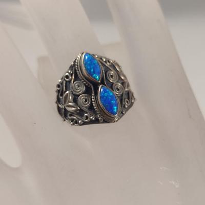 Sterling Silver and Blue Stone Ring and Earrings (#39)