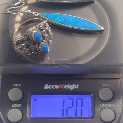 Sterling Silver and Blue Stone Ring and Earrings (#39)