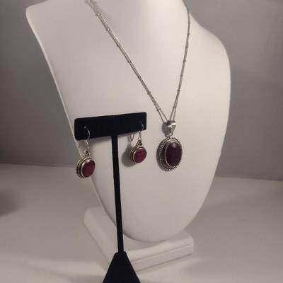 Sterling Silver and Red Stone Jewelry- Approx Weight 24.3 Grams (#40)