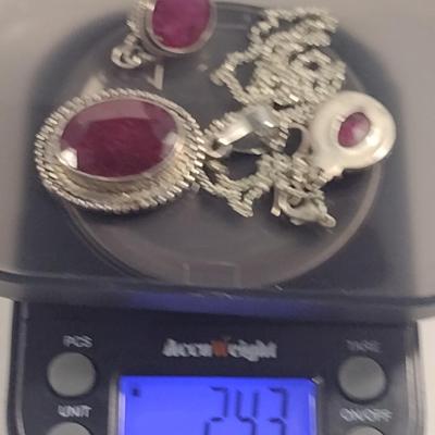 Sterling Silver and Red Stone Jewelry- Approx Weight 24.3 Grams (#40)