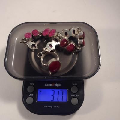 Sterling Silver and Red Stone Ring and Bracelet- Approx Weight 31.7 Grams (#41)