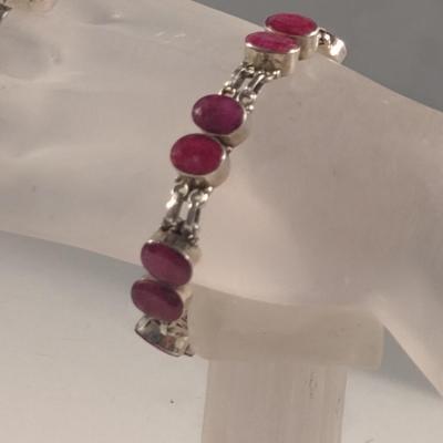 Sterling Silver and Red Stone Ring and Bracelet- Approx Weight 31.7 Grams (#41)