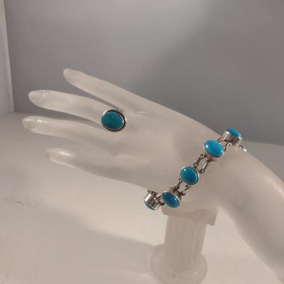 Sterling Silver and Turquoise Ring and Bracelet- Approx Weight 36.6 Grams (#43)