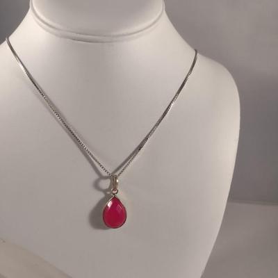 Sterling Silver and Pink Stone Necklace and Ring (#46)
