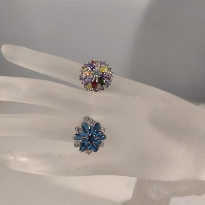 Two Sterling Silver and Multi-Color Stone Rings (#47)