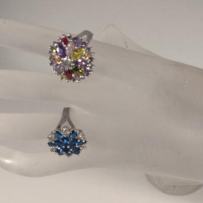 Two Sterling Silver and Multi-Color Stone Rings (#47)
