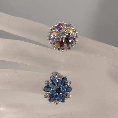 Two Sterling Silver and Multi-Color Stone Rings (#47)
