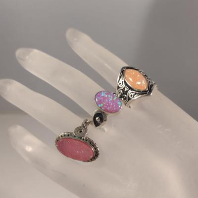 Three Sterling Silver and Stone Rings (#48)