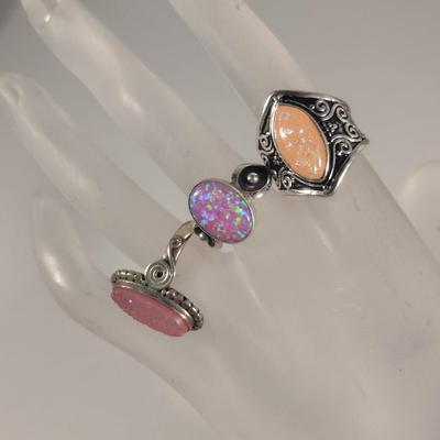 Three Sterling Silver and Stone Rings (#48)