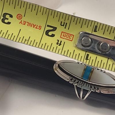 Artisan Made Sterling Silver and Opal with Turquoise Inlay Ring (#53)