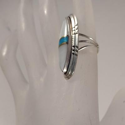 Artisan Made Sterling Silver and Opal with Turquoise Inlay Ring (#53)