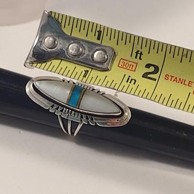 Artisan Made Sterling Silver and Opal with Turquoise Inlay Ring (#53)