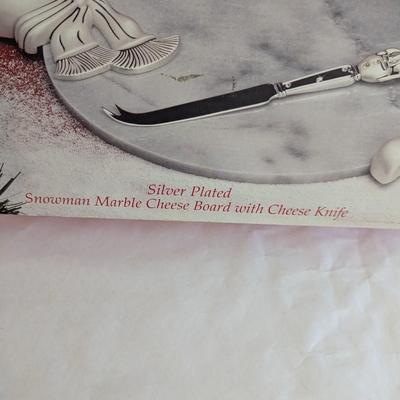 Holiday Collections Silver Plated Snowman Marble Cheese Board
