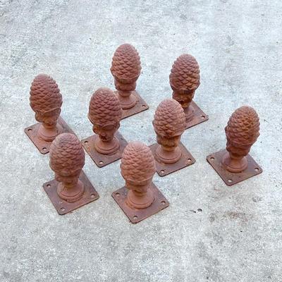 Eight (8) Heavy Cast Iron Pine Cone Toppers